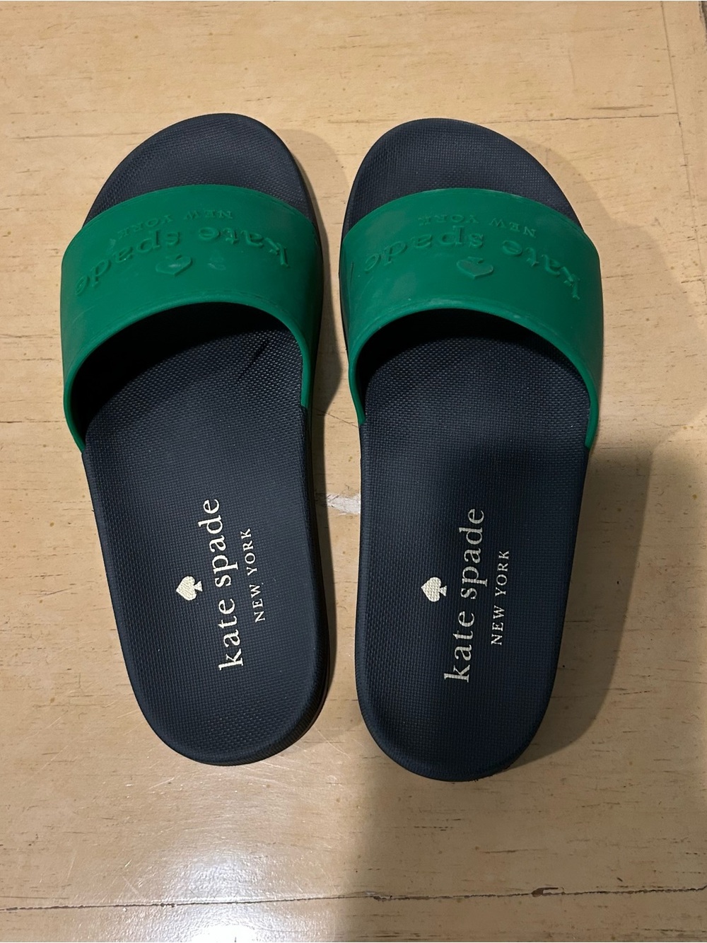 Kate spade green and black womens rubber slide sandals size 7
